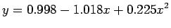 $\displaystyle y = 0.998 - 1.018x + 0.225x^2
$