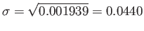 $\displaystyle \sigma=\sqrt{0.001939}=0.0440
$